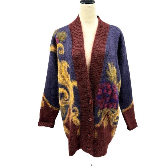 Vintage Linda Allard For Ellen Tracy Mohair Oversized Paisley Cardigan Sweater - Picture 3 of 14
